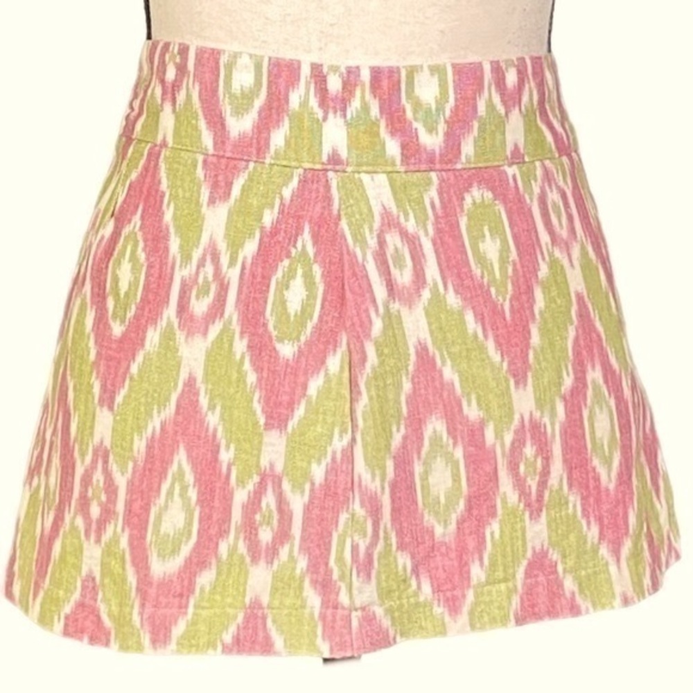 FREE PEOPLE green, mauve and cream slub cotton micro-mini skirt. Size Large. EUC